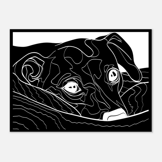Custom Line Art Pet Portrait Print on Black Background