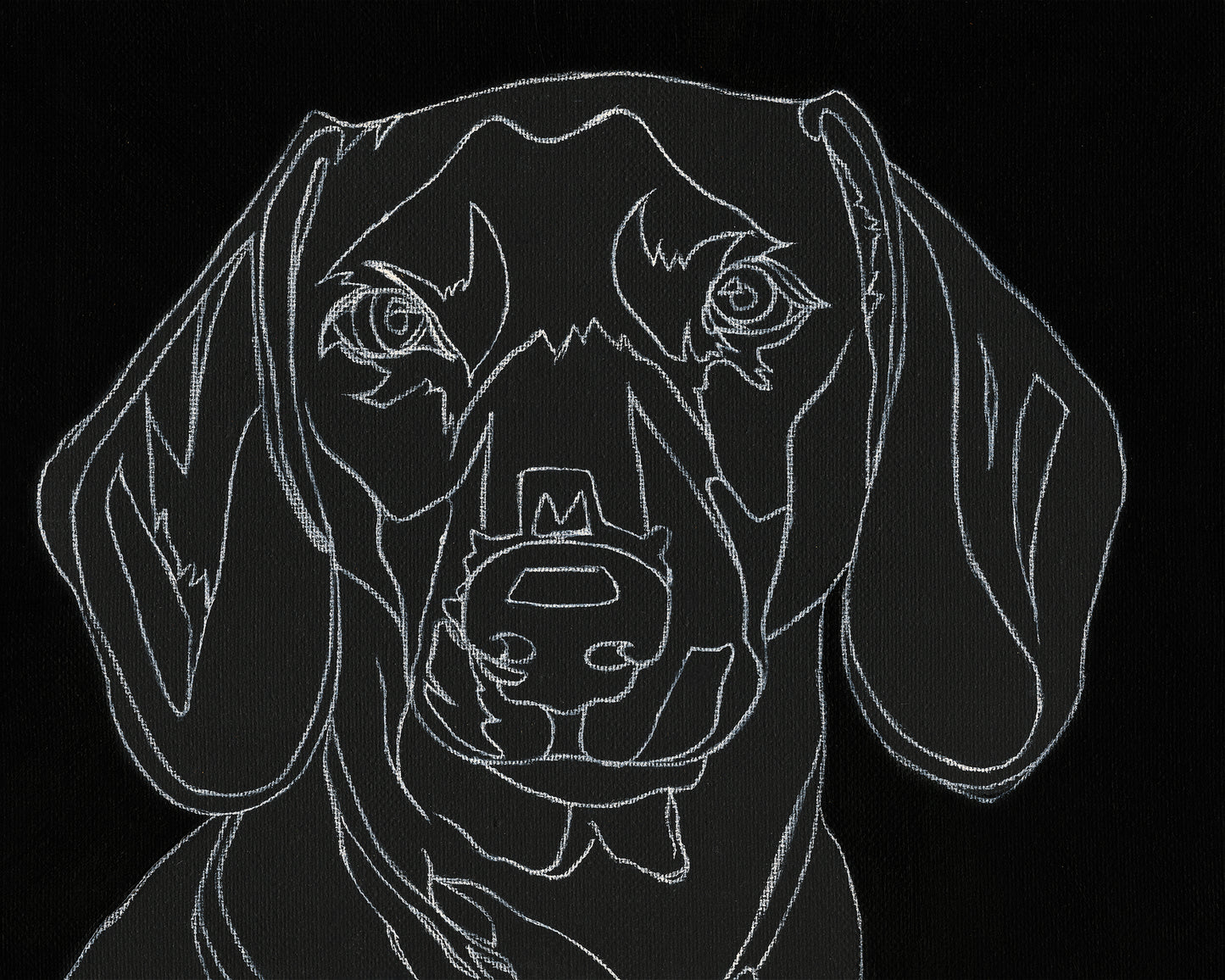 Custom White Charcoal Line Art Pet Portrait on Black Canvas