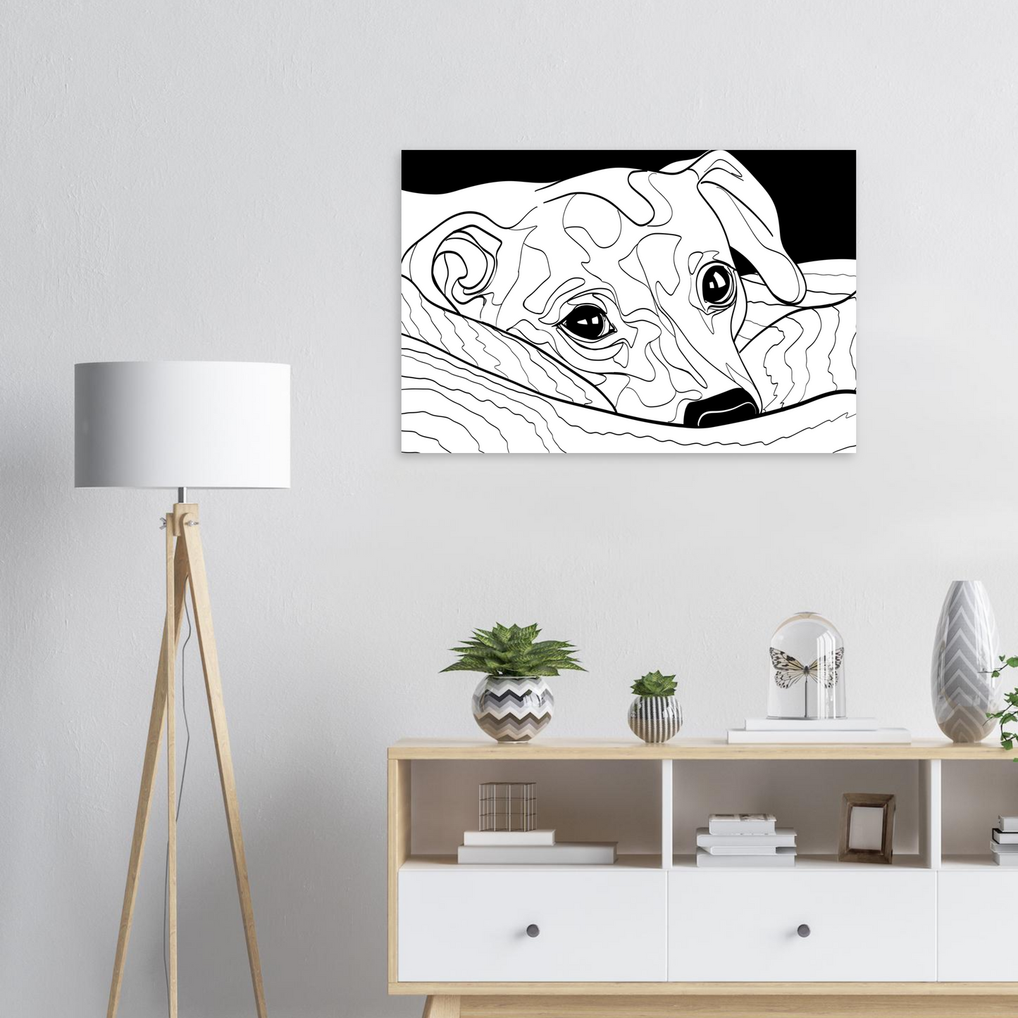 Custom Line Art Pet Portrait Print on White Background