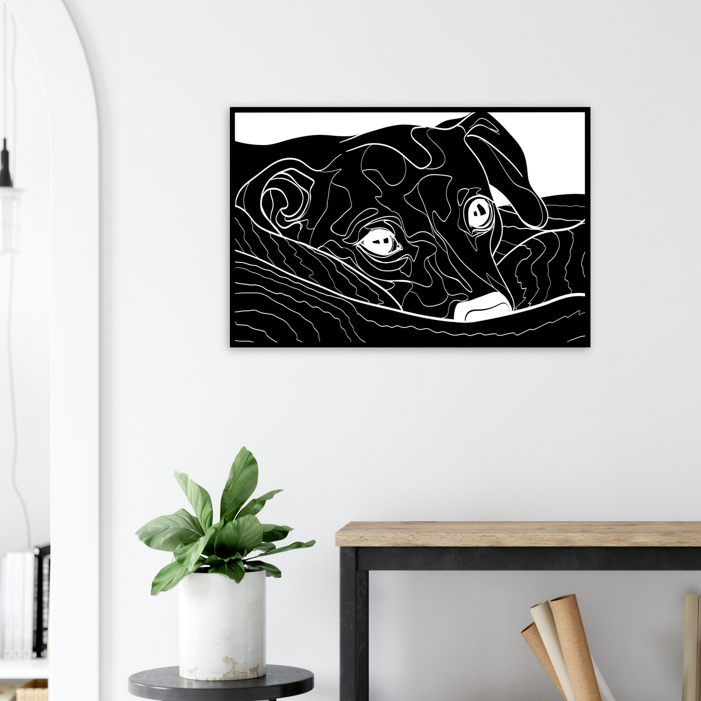 Custom Line Art Pet Portrait Print on Black Background
